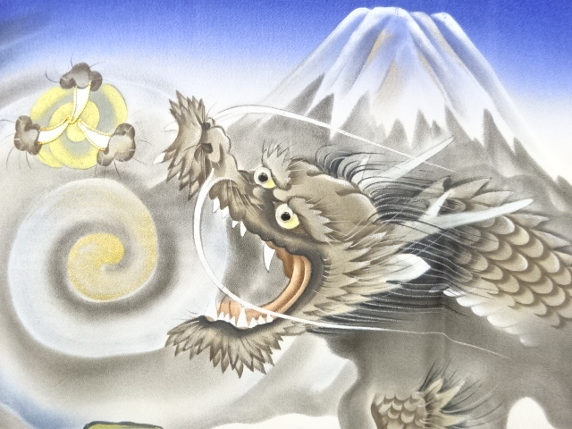 JAPANESE KIMONO / ANTIQUE KIMONO FOR BOYS / MT. FUJI WITH DRAGON & PINE